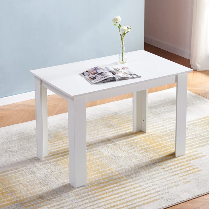 Modern Dining Room Set for 4, 110cm White Dining Table with Grey Velvet Dining Chairs Set of 4, 5-Piece Kitchen Table Set Dinette Set for Small Spaces, Space Saving Home Kitchen Furniture - Image 3