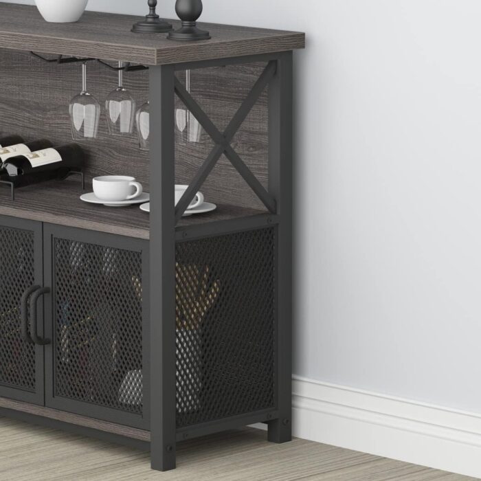 LVB Wine Bar Cabinet, Farmhouse Coffee Bar Cabinet for liquor and glasses, Modern Sideboard Buffet Cabinet with Storage Rack, Rustic Liquor Home Bar for Kitchen Dining Living Room, Dark Gray Oak 47 In - Image 6