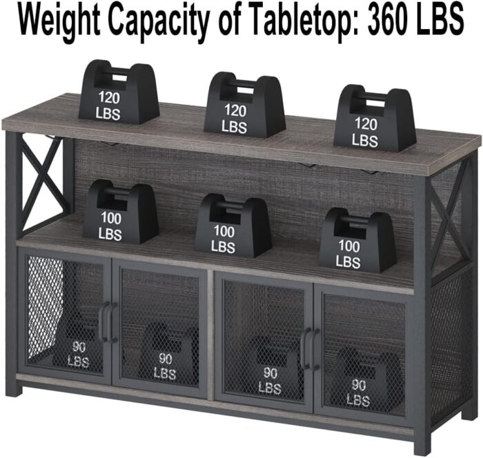 LVB Wine Bar Cabinet, Farmhouse Coffee Bar Cabinet for liquor and glasses, Modern Sideboard Buffet Cabinet with Storage Rack, Rustic Liquor Home Bar for Kitchen Dining Living Room, Dark Gray Oak 47 In - Image 5