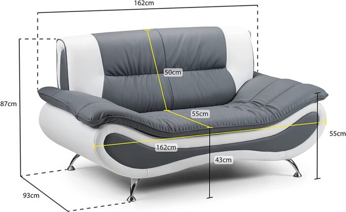 Honeypot – Sofa – Napoli – Faux Leather – 2 Seater – Black/White - Image 3