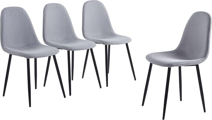 Hallowood Furniture Cullompton Small Round Dining Table and Grey Fabric Chairs Set of 4 with Black Metal Legs – Marble Effect Top Wooden kitchen table – Dining Table and Chairs for Home, Office & Café - Image 6