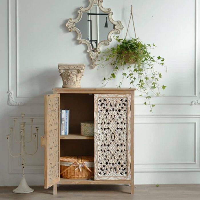 NIZAME Farmhouse Free Standing Cabinet with 2 Doors, Carving Sideboard, Wood Buffet Storage Cabinet for Dining Room, Hallway, Kitchen, Bathroom, 31.4 * 16.1 * 39.7 Inches - Image 4