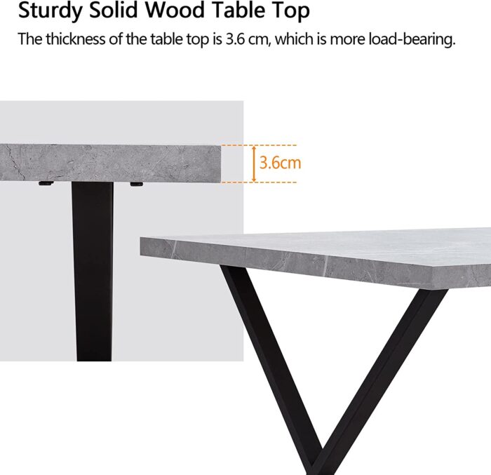 CLIPOP 140 cm Dining Table and Chairs Set of 4, Marble Veneer Rectangle Kitchen Table and Velvet Dining Chairs with Metal Legs for Home Office Dining room Set - Image 4