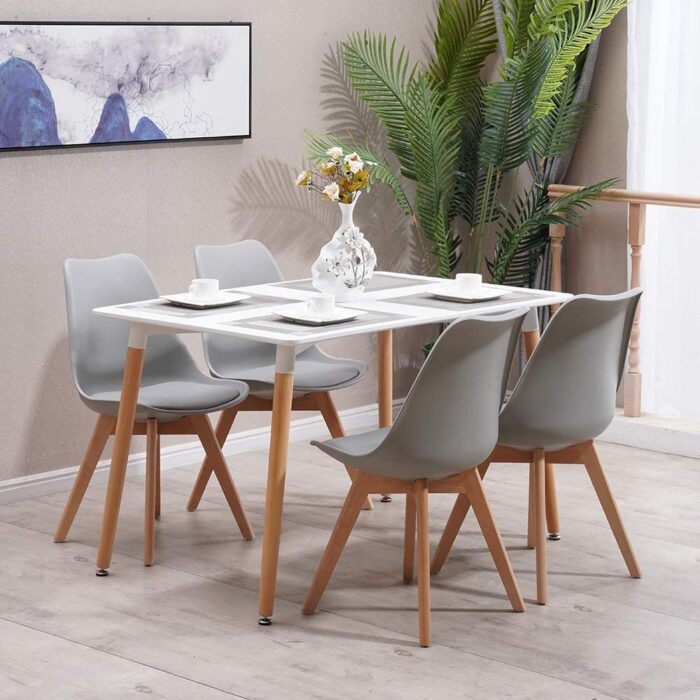 HomJoy Dining Table and 4 Chairs Set, Modern Design PU Seat Lounge Chair and Rectangular Kitchen Table with Solid Wood Legs (Grey * 4 + 120cm Table) - Image 2