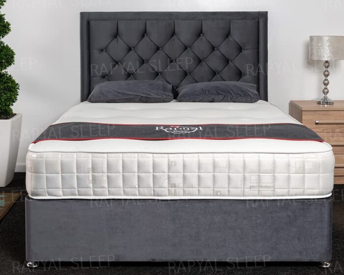 Rapyal Sleep New Athens Divan Bed Set + 10" Ortho Sensation Mattress + 24" Matching Headboard In (Grey Plush, 3ft Single)