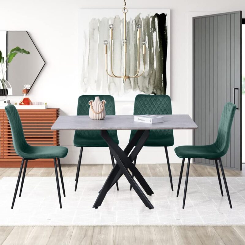 GOLDFAN Wooden Dining Table and 4 Chairs Rectangular Industrial Style Kitchen Table and Velvet Upholstered Chairs Home Office,Green/120CM