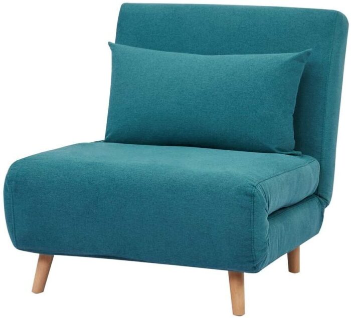 GIA Tri-Fold Convertible Polyester Sofa Bed Chair with Removable Pillow and Legs, Peacock Blue 1 pack
