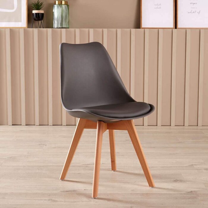 Home Source Modern White Kitchen or Dining Table Set 4 Padded Grey Chairs Wooden Legs, MDF, 80cmx80cm - Image 4