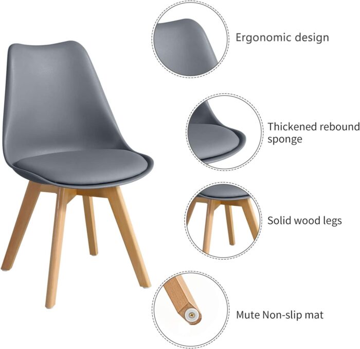 CLIPOP Dining Table and Chairs Set 4, Modern Rectangle Kitchen Table and 4 Grey Chairs with Wooden Legs,Contemporary Dining Room Table Set - Image 5