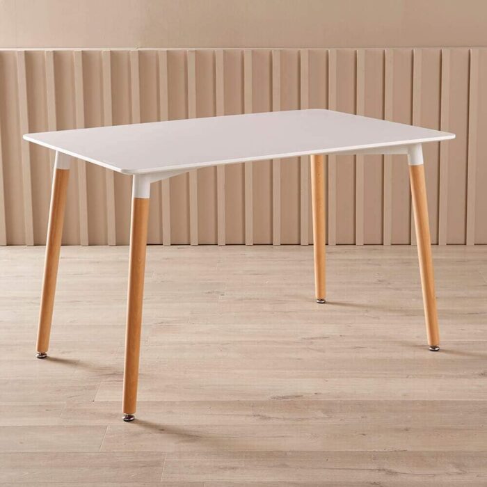 Home Source Modern White Kitchen or Dining Table Set 4 Padded Grey Chairs Wooden Legs, MDF, 120cmx80cm - Image 2