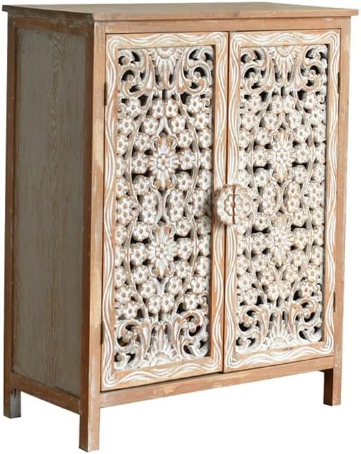 NIZAME Farmhouse Free Standing Cabinet with 2 Doors, Carving Sideboard, Wood Buffet Storage Cabinet for Dining Room, Hallway, Kitchen, Bathroom, 31.4 * 16.1 * 39.7 Inches