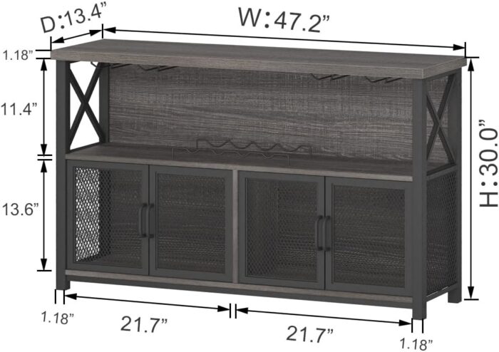 LVB Wine Bar Cabinet, Farmhouse Coffee Bar Cabinet for liquor and glasses, Modern Sideboard Buffet Cabinet with Storage Rack, Rustic Liquor Home Bar for Kitchen Dining Living Room, Dark Gray Oak 47 In - Image 2