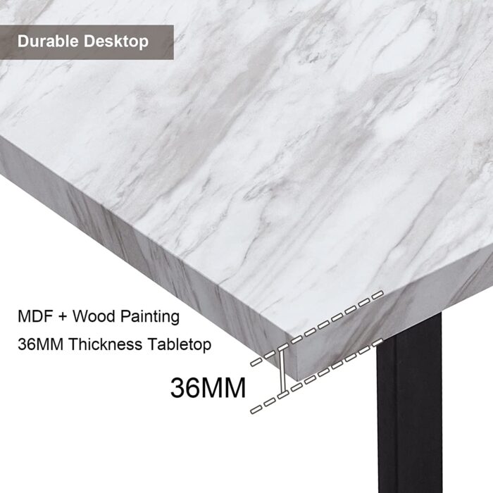 OFCASA Dining Table and Chairs Set of 4 Industrial Wood Dining Table with U Shaped Metal Legs and 4 Grey Velvet Dining Chairs with Armrests 4-6 Seater for Home Kitchen, White Marble 120cm - Image 2