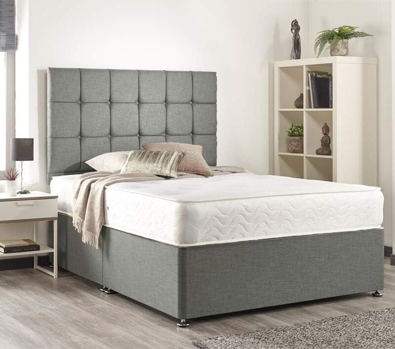 Bed Centre Silver Linen Memory Foam Divan Bed With Mattress, No Headboard and No Drawers (Double (135cm X 190cm))