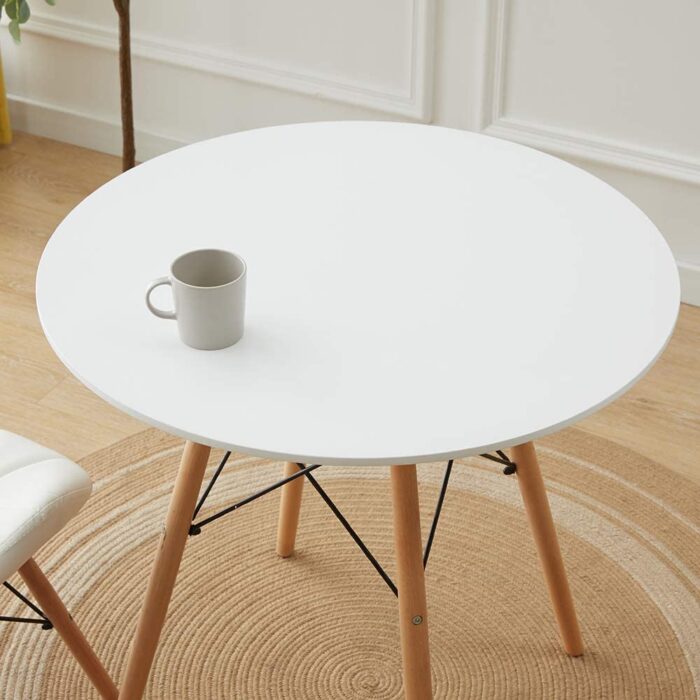 Panana 80cm Round Dining Table With 4 Dining Chairs Set Lounge Bar Office Home Set (White Table+4pcs Grey Chairs) - Image 2
