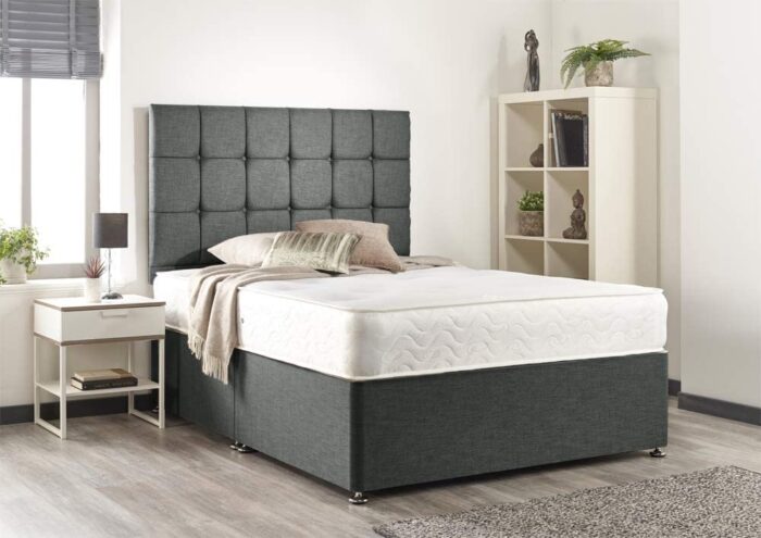 Bed Centre Grey linen Memory Foam Divan Bed Set With Mattress, Headboard, No Drawers (Single (90cm X 190cm))