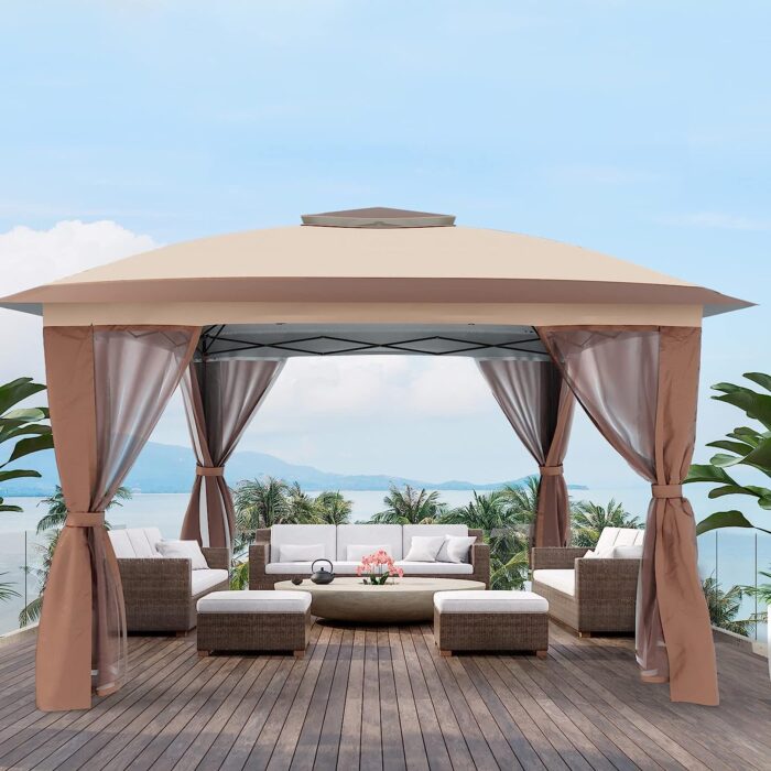 UDPATIO Pop Up Gazebo 11'x11' Patio Gazebo Tent Instant, Outdoor Gazebo with Mosquito Netting, Metal Frame Outdoor Canopies for Shade and Rain for Lawn, Garden, Backyard and Deck, Beige - Image 7
