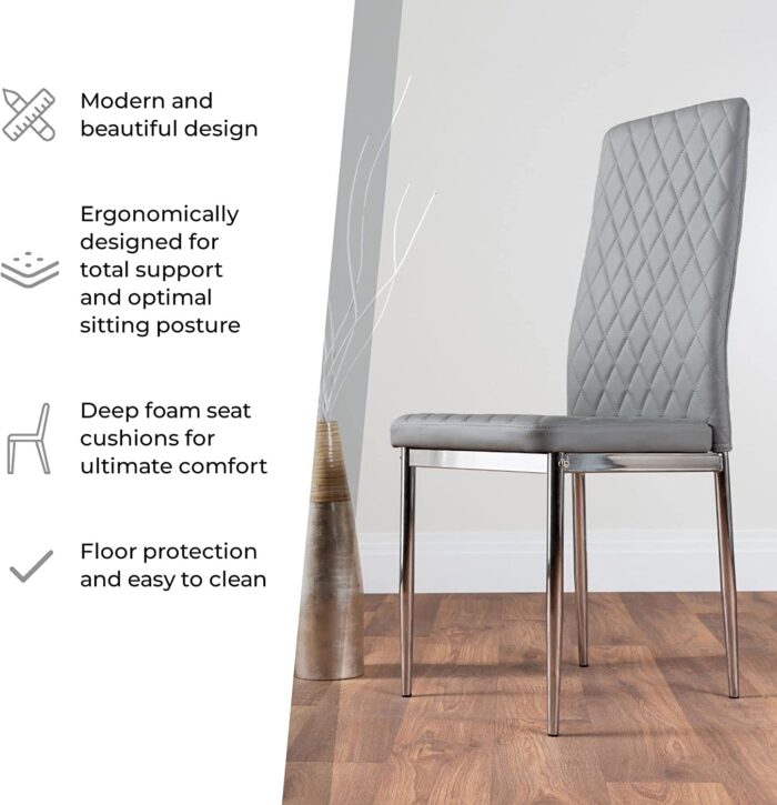 Furniturebox UK Dining Set – Giovani Dining Table and Milan Chairs Set Of 4 – Contemporary High Gloss and Glass Table with Modern Milan Chairs (White Dining Table + 4 Black Milan Chairs) - Image 6