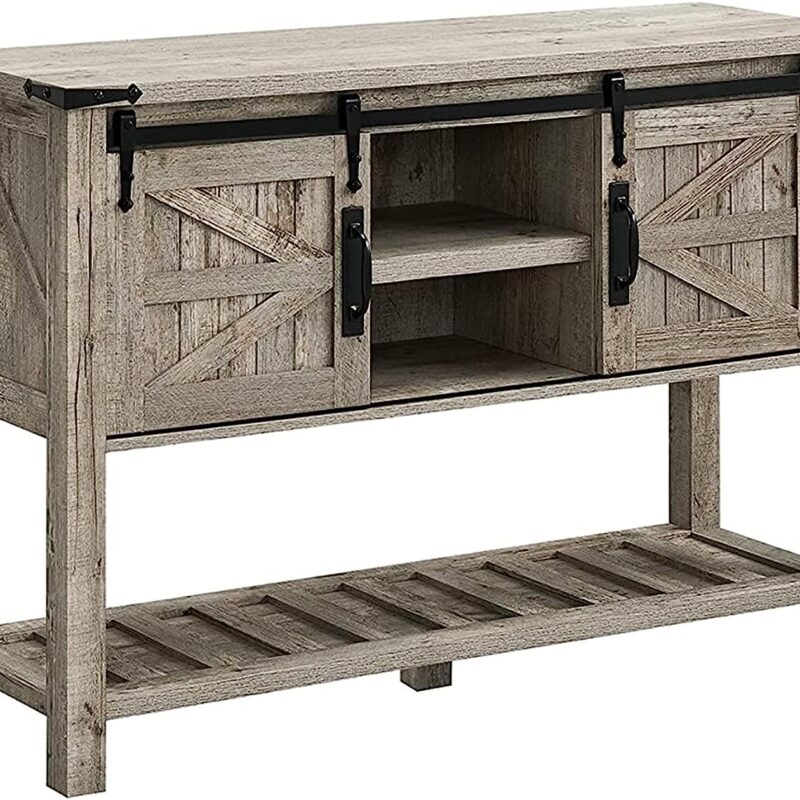 OKD Console Entryway Table Entry Hallway Entrance Foyer Sofa Tables Buffet Sideboard Farmhouse with Sliding Barn Doors, for Living Dining Room Kitchen, Light Rustic Oak