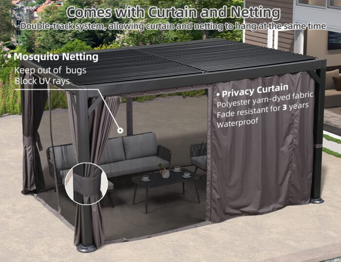 PURPLE LEAF Outdoor Louvered Pergola 10' × 13' Adjustable Metal Roof Hardtop Gazebo - Image 4