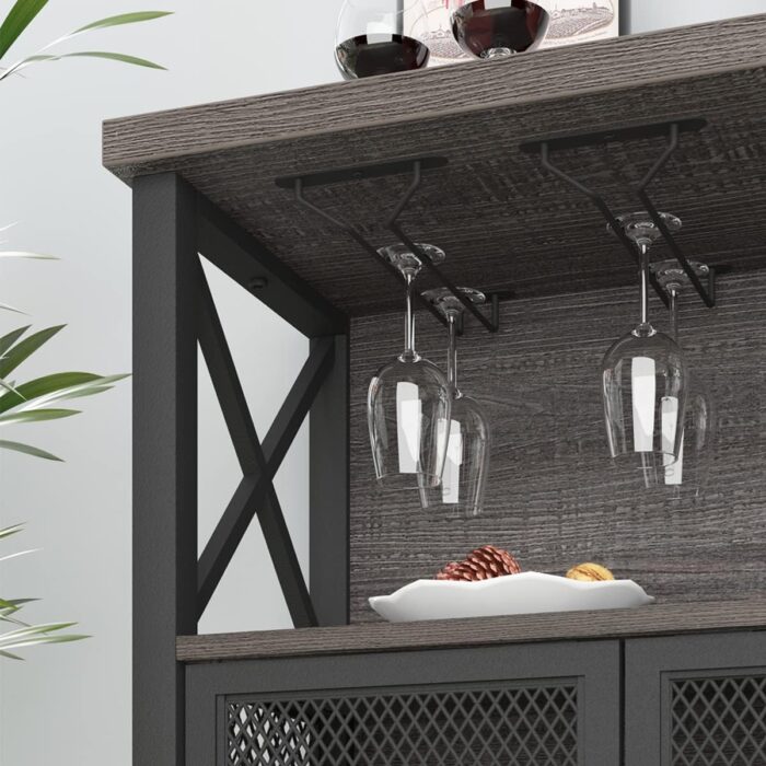 LVB Wine Bar Cabinet, Farmhouse Coffee Bar Cabinet for liquor and glasses, Modern Sideboard Buffet Cabinet with Storage Rack, Rustic Liquor Home Bar for Kitchen Dining Living Room, Dark Gray Oak 47 In - Image 8