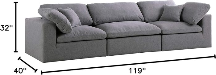 Meridian Furniture Serene Collection Modern | Contemporary Deluxe Cloud-Like Comfort Modular Sofa, Soft Linen Textured Fabric, Down Cushions, 2 Corner + 1 Armless, Grey - Image 8