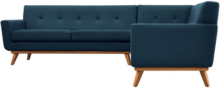 Modway Engage Mid-Century Modern Upholstered Fabric L-Shaped Sectional Sofa in Azure - Image 3
