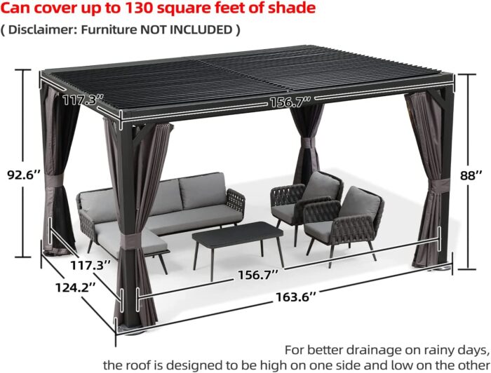 PURPLE LEAF Outdoor Louvered Pergola 10' × 13' Adjustable Metal Roof Hardtop Gazebo - Image 6