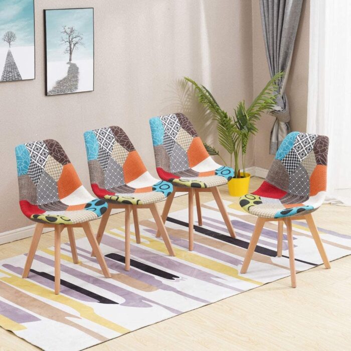HomJoy Dining Table and 4 Chairs Set, Retro Patchwork Lounge Chair and 120cm Modern Rectangular Kitchen Table with Solid Wood Legs (4 Chairs + Rectangular Table) - Image 7