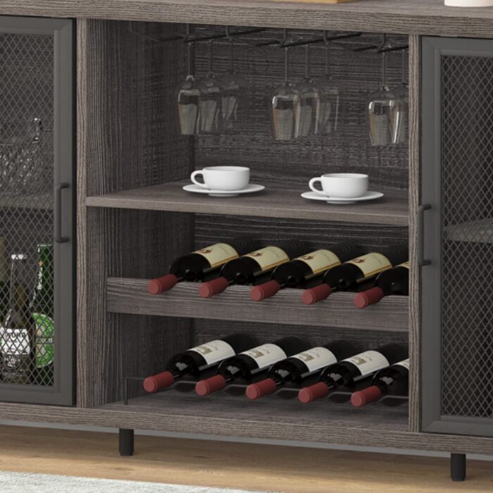 Launica Liquor Bar Cabinet, Industrial Wine Bar Cabinet, Rustic Sideboard Buffet Cabinet for Liquor and Glasses, Coffee Bar Cabinet with Storage Rack for Home Kitchen Dining Room, Dark Grey Oak, 55 In - Image 7