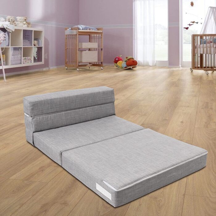 ANONER Folding Sleeper Chair Sofa Bed Lazy Couch with Pillow, Twin Size, Light Gray - Image 6