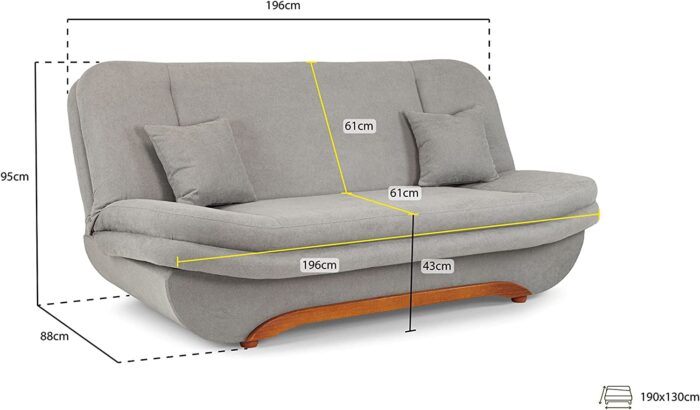 Honeypot – Sofa – Weronika – Large Storage Sofa Bed for Living Room- 3 Seater – Grey Fabric (3 Seater) - Image 4