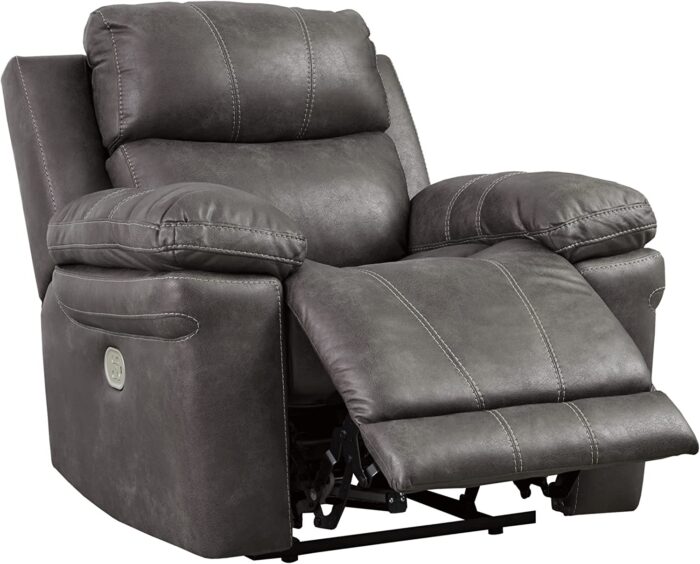 Signature Design by Ashley Erlangen Faux Leather Power Recliner with Adjustable Headrest & USB Charging Port, Gray & Erlangen Faux Leather Power Reclining Loveseat with Console, Gray - Image 4