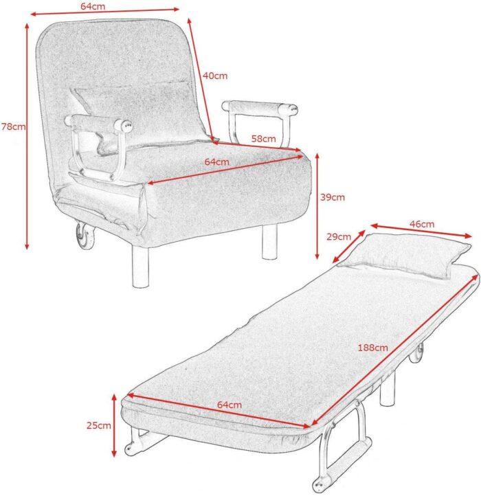 COSTWAY Single Folding Sofa Bed Chair Modern Fabric Sleep Function Holder W/Pillow & Wheel for Home Bedroom Living Room Office Indoor (Coffee) - Image 2