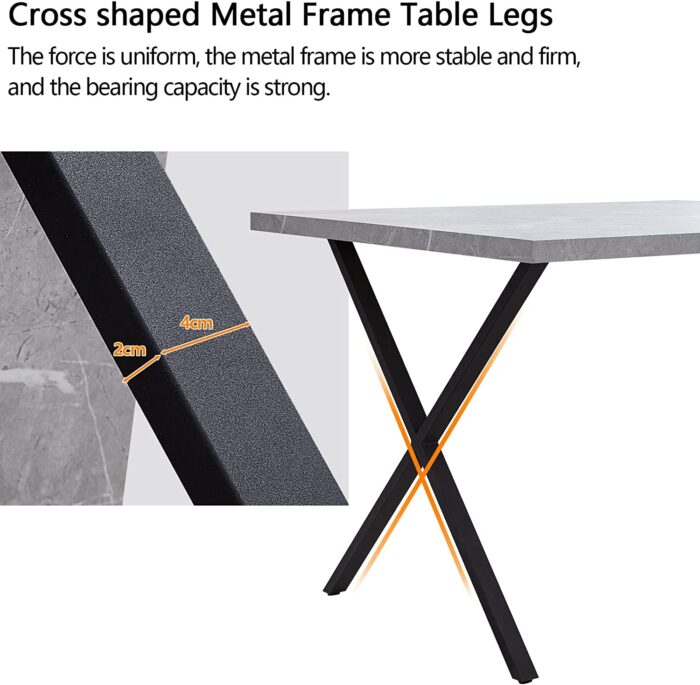 CLIPOP 140 cm Dining Table and Chairs Set of 4, Marble Veneer Rectangle Kitchen Table and Velvet Dining Chairs with Metal Legs for Home Office Dining room Set - Image 5