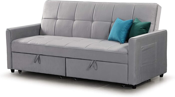 Honeypot – Sofabed – Elegance – 3 Seater – Large Sofabed – Plush Grey, Plush Marine, Plush Teal – Plush Fabric (Plush Grey)