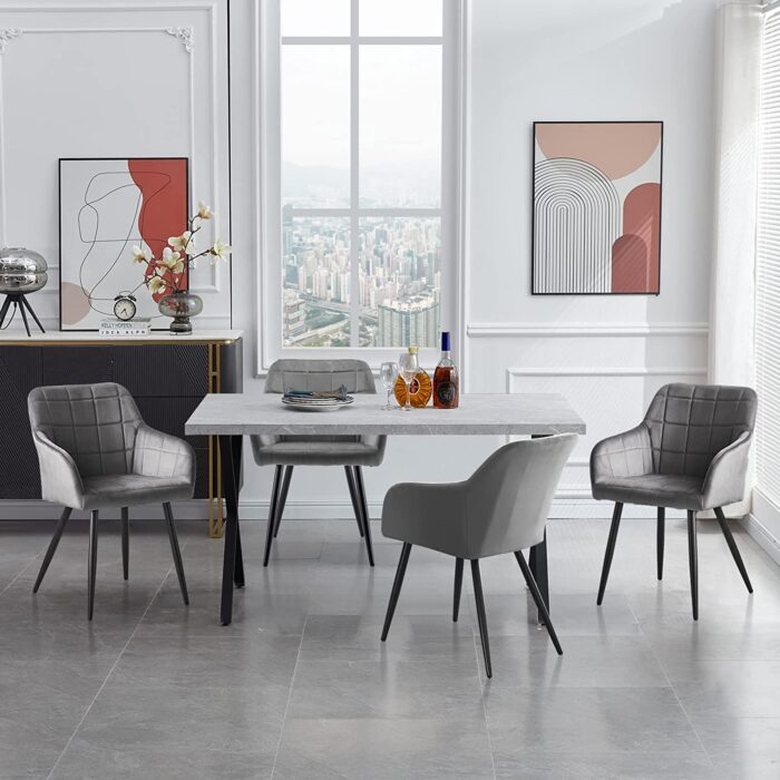 CLIPOP 140 cm Dining Table and Chairs Set of 4, Marble Veneer Rectangle Kitchen Table and Velvet Dining Chairs with Metal Legs for Home Office Dining room Set - Image 6