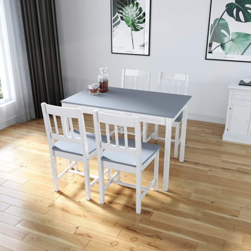 ELEGANT Solid Wooden Dining Table and 4 Chairs Set Dining Kitchen Furniture – Grey, Natural Pine