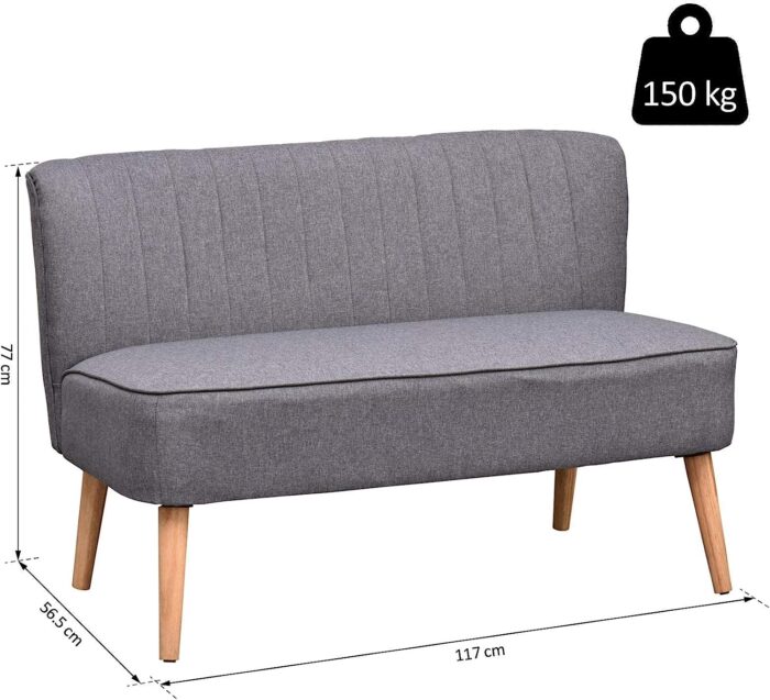 HOMCOM Modern Double Seat Sofa Loveseat Couch 2 Seater Compact Sofa Padded Linen Wood Leg Grey - Image 3