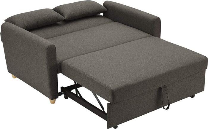 Bravich Pull Out Two Seater Double Sofa Bed -Brown. Modern Contemporary Space Saving Folding Bed, Easy Fold Living Room Furniture To Full Size Double Bed. Fabric Couch With Thick Foam Cushions. - Image 4