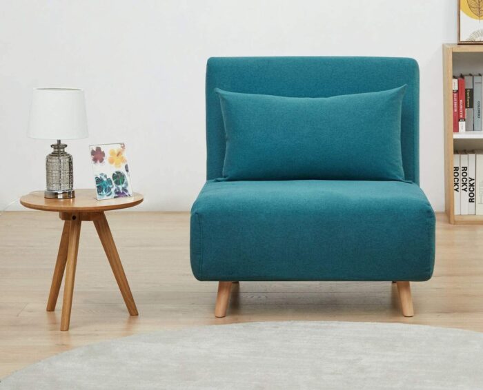 GIA Tri-Fold Convertible Polyester Sofa Bed Chair with Removable Pillow and Legs, Peacock Blue 1 pack - Image 2