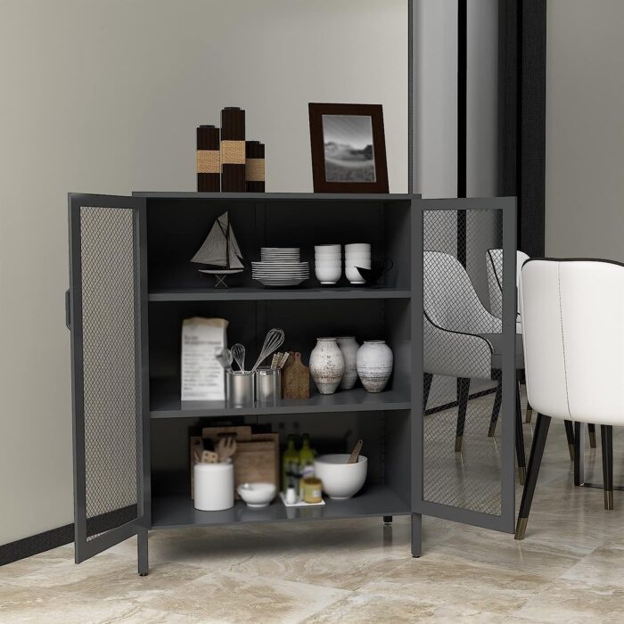 TOMYEUS Sideboard Home Furniture Metal Side Cabinet/Living Room Cabinet/Dining Room Sideboard Design Black Metal Buffet Cabinet Storage Cabinet - Image 2
