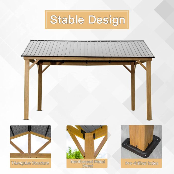12' x 14' Hardtop Gazebo Outdoor Aluminum Gazebo with Galvanized Steel Gable Canopy for Patio Decks Backyard by domi outdoor living (Wood Looking) - Image 5