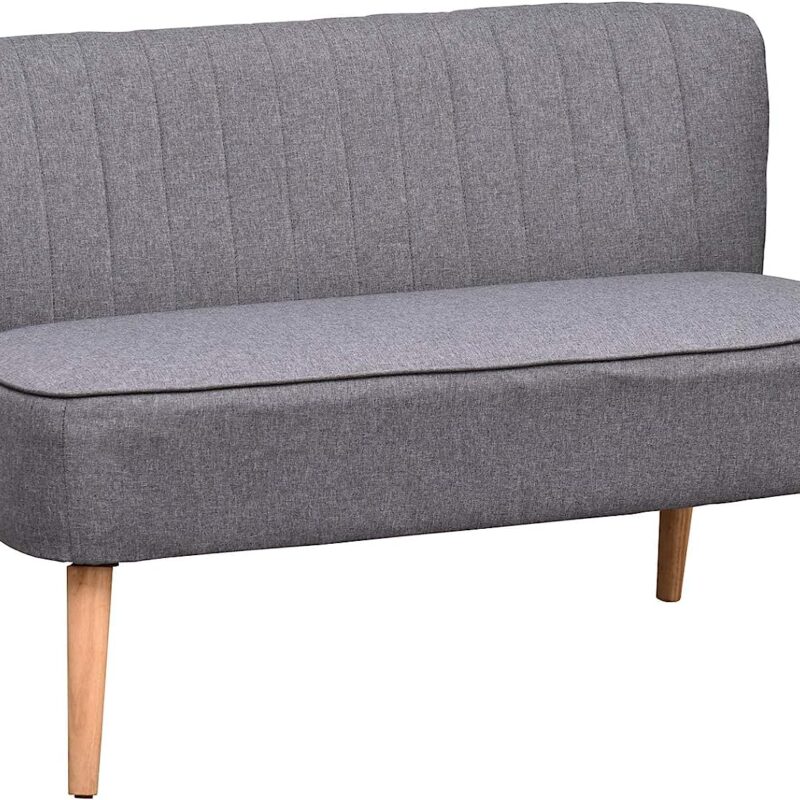HOMCOM Modern Double Seat Sofa Loveseat Couch 2 Seater Compact Sofa Padded Linen Wood Leg Grey