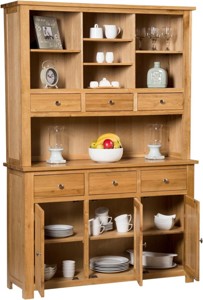 Hallowood Furniture Waverly Large Display Cabinet in Light Oak Finish – Solid Wooden Dresser Display Cabinet with 6 Drawers and Storage Cupboard for Kitchen & Living Room-Storage Unit for Dining Room - Image 4