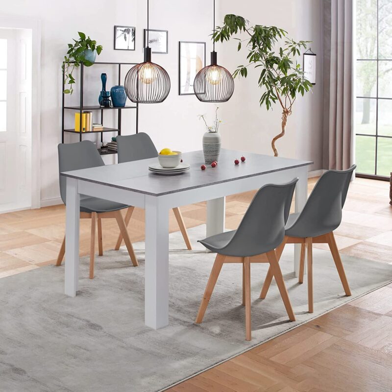 CLIPOP Dining Table and Chairs Set 4, Modern Rectangle Kitchen Table and 4 Grey Chairs with Wooden Legs,Contemporary Dining Room Table Set