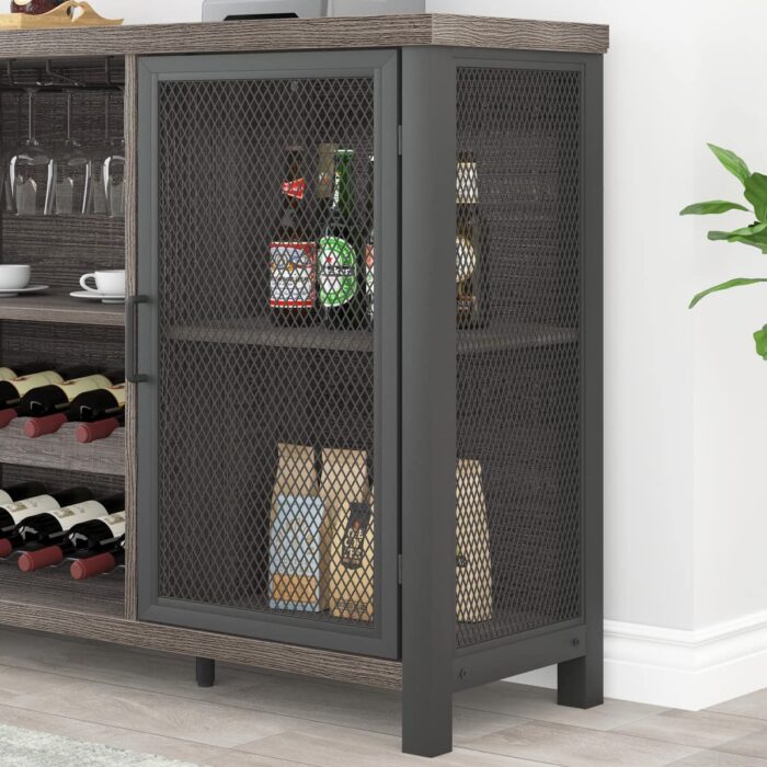 Launica Liquor Bar Cabinet, Industrial Wine Bar Cabinet, Rustic Sideboard Buffet Cabinet for Liquor and Glasses, Coffee Bar Cabinet with Storage Rack for Home Kitchen Dining Room, Dark Grey Oak, 55 In - Image 5
