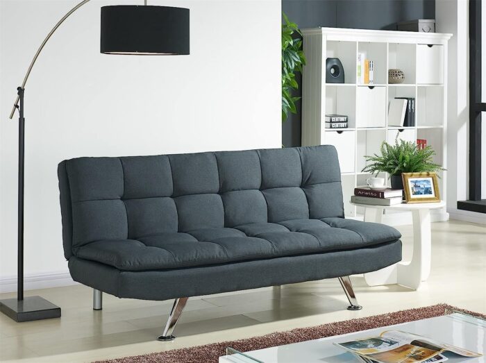 Home Detail Modern Fabric 3 Seat Sofa Bed with Chrome Legs in Choice of Five Stylish Colours (Charcoal) - Image 2