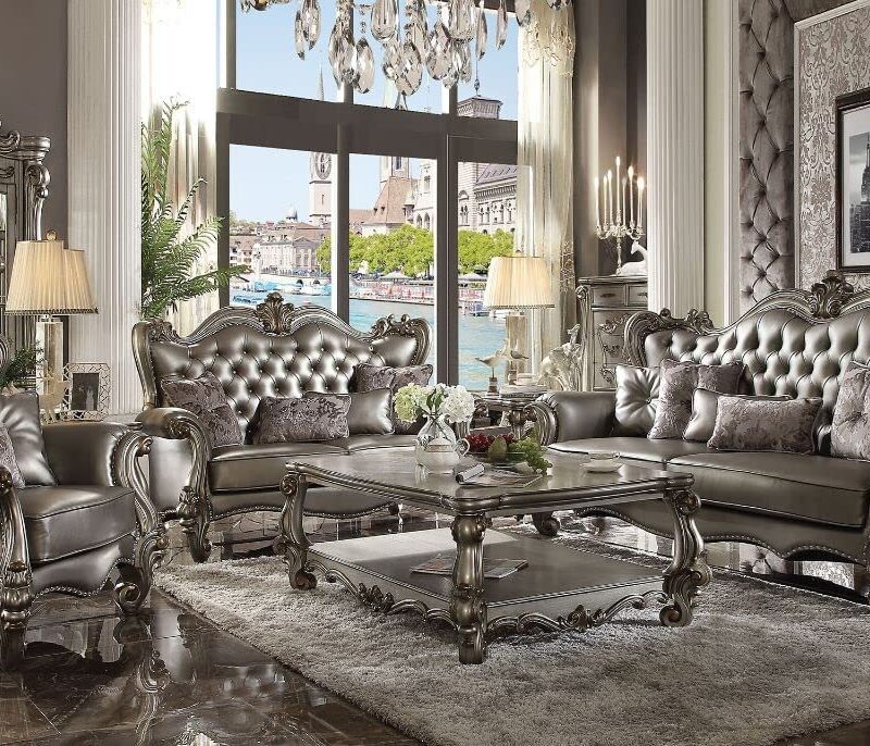 Acme Furniture Upholstered Sofas, Silver/Antique Platinum