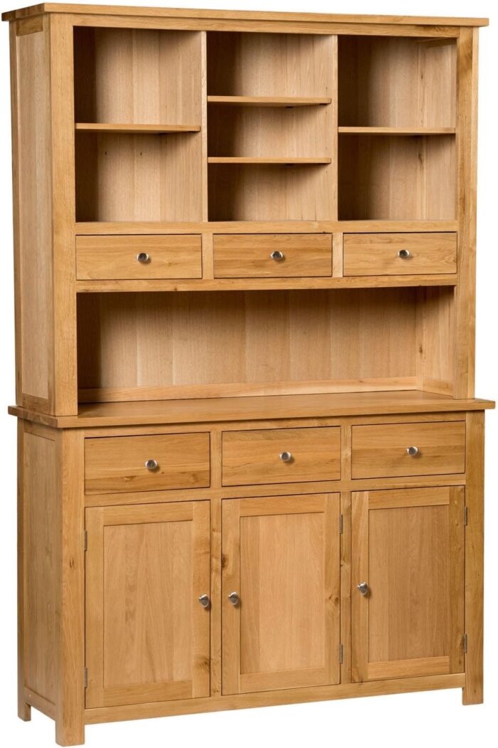 Hallowood Furniture Waverly Large Display Cabinet in Light Oak Finish – Solid Wooden Dresser Display Cabinet with 6 Drawers and Storage Cupboard for Kitchen & Living Room-Storage Unit for Dining Room - Image 2